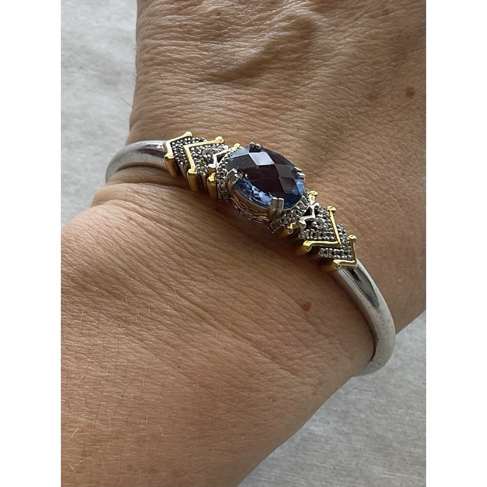 925 sterling silver two-tone Hinged Bangle Bracelet Vintage Estate Jewelry - Picture 8 of 9